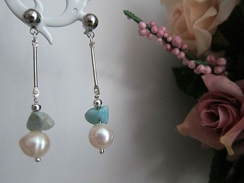 Natural Blue Caribbean Larimar Gemstone Studs or Drops Earrings. - Picture 79 of 143
