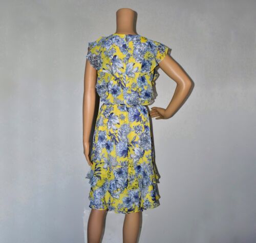 NUOVO! Abito chiffon arricciato Tommy Hilfiger giallo/blu stampato floreale $129 14 - Foto 8 di 11