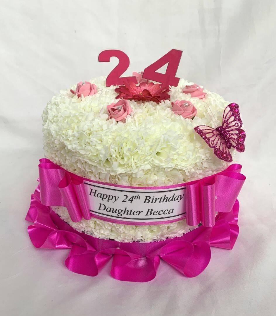 Artificial Silk Flower Birthday Cake Memorial Wreath Anniversary Funeral Tribute