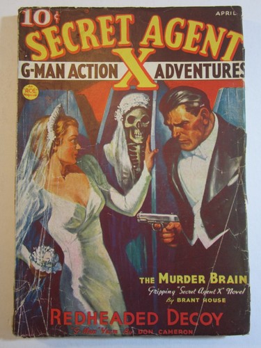Secret Agent X v. 10 #1, Apr. 1937 (Ace) VG- Rafael De Soto Skeleton Cover Art! - Foto 1 di 5
