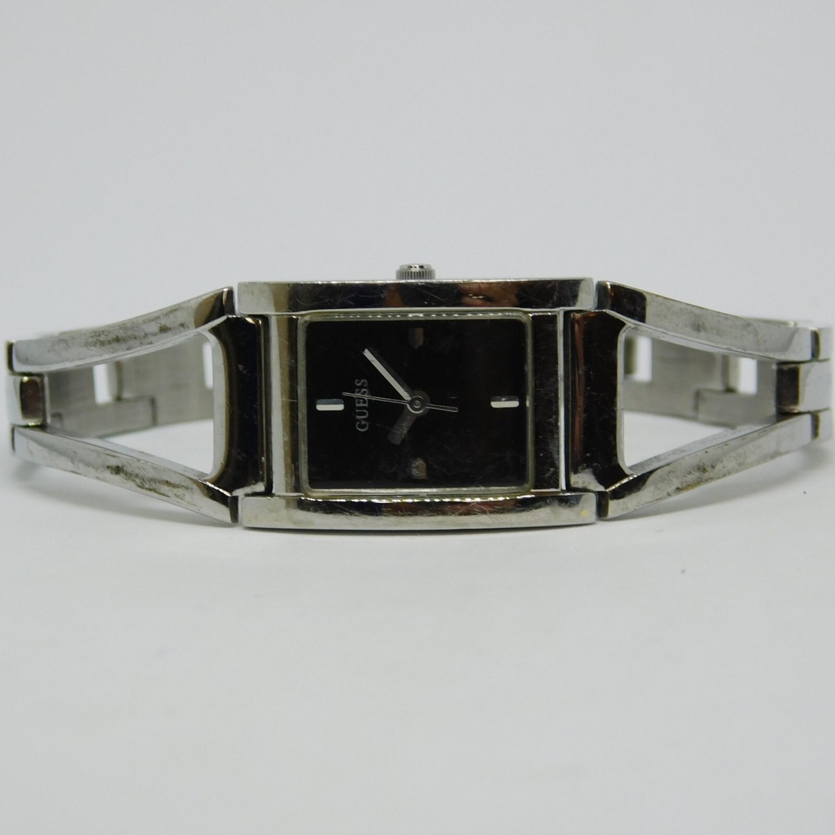 Guess steel rectangular silver tone watch NEW BATTERY Guess Steel Watch Men Silver Tone Rectangle Dial Day Date  main image 4