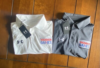 2 Men s Under Armour Polo Short Sleeve Golf Shirt sz. Sm NWT DoD Warrior Games