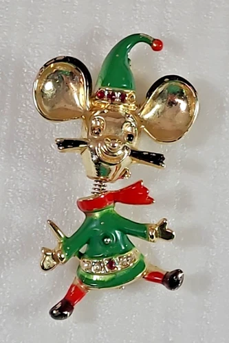 Vtg Beatrix BJ Chris Mouse Trembler Costume Jewelry Pin Brooch Rhinestones