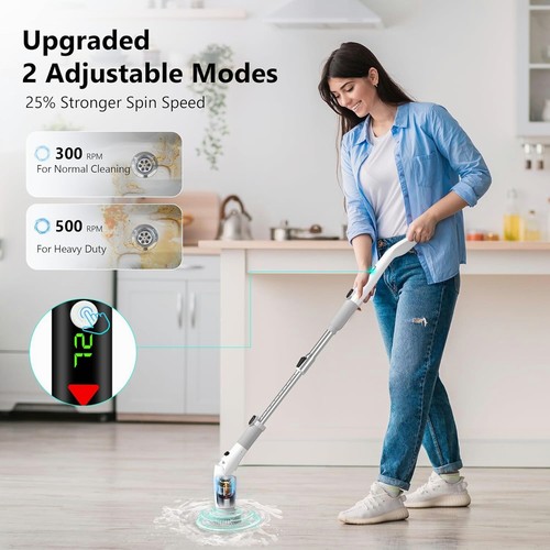 Electric Spin Scrubber, 500 RPM Cordless Cleaning Brush with 8 Shower Brush Head - Picture 2 of 7