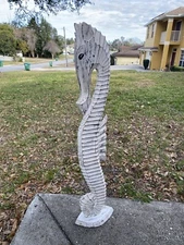 39” SEAHORSE HAND CARVED WOOD TROPICAL SCULPTURE BIRD DECOR