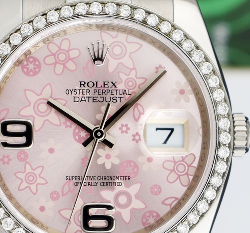 ROLEX White Gold & SS DateJust Pink Dial Custom Diamond Bezel 116200 SANT BLANC - Picture 7 of 7