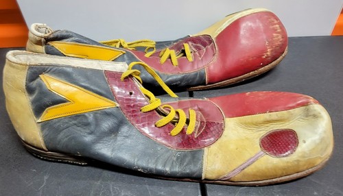 Vintage Handmade Circus Clown Show Funny Leather Footwear Red Yellow Antique - Picture 5 of 13