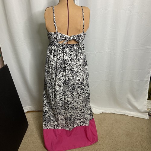 Vestido Largo Aeropostale Hawiano Floral Para Mujer Negro Blanco Rosa Caliente Borde Lazo L - Imagen 8 de 17