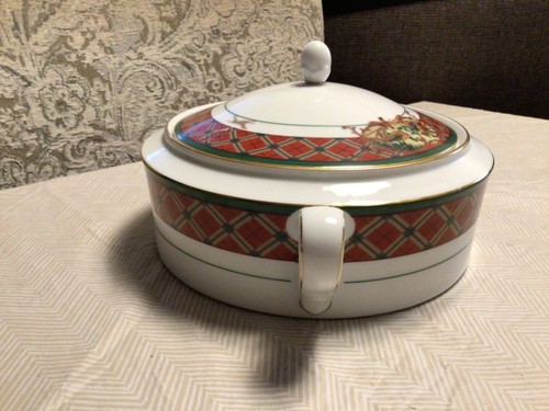 Noritake Royal Hunt 8.5” Covered Serving Bowl Plaid Double Handles NEW! #IB-10 - Picture 5 of 14