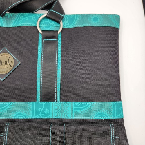 The Original Tote-ally Cool! Borsa tote On the Go nera bordo acqua artigianale cucito arte - Foto 5 di 23