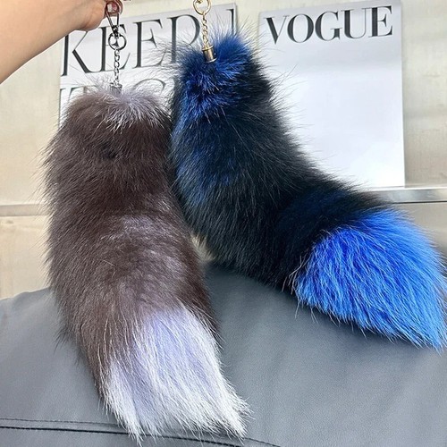40 CM Real Fox Fur Tail Keychain Cute Women Handmade Key Ring Holder Ladies Gift - Picture 9 of 40