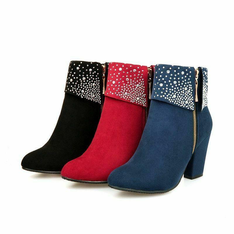 Botas Botines Mujer Zapatos Calzado De Tacón Cuadrado Ancho Sexy Moda