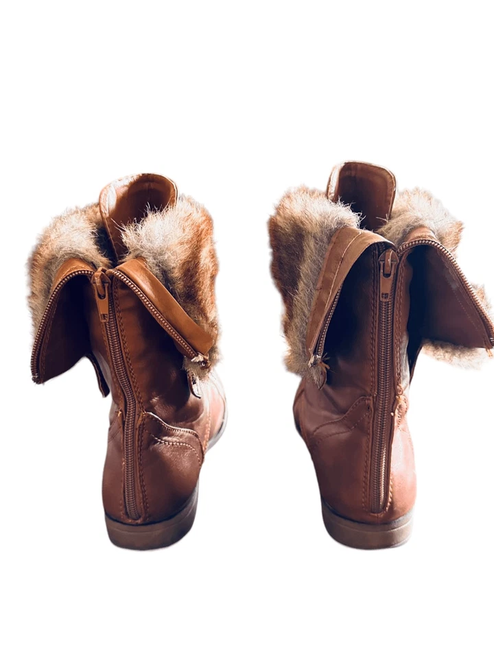 Botas de combate para mujer Bumper marrón imitación cuero - Plegables con piel sintética - Talla Foto 2 de 4