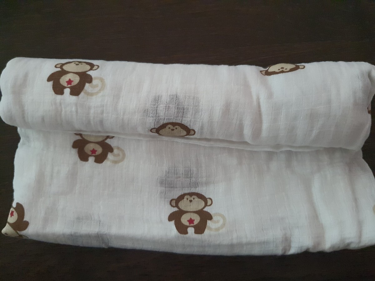 Aden Anais NWOT Boys Girls White Brown Monkeys Red Star Large Swaddle Blanket eBay