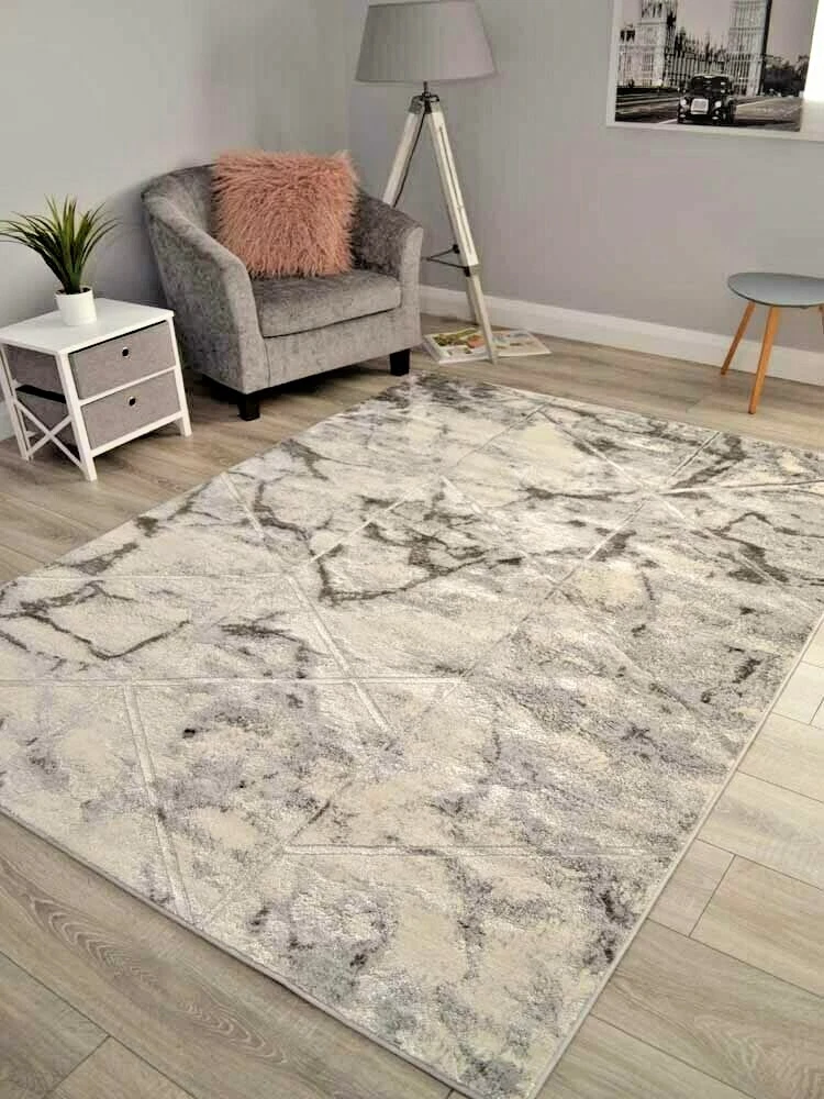 Grey Shiny Silver Marble Effect Living Room Rugs Small Extra Large Floor Carpets