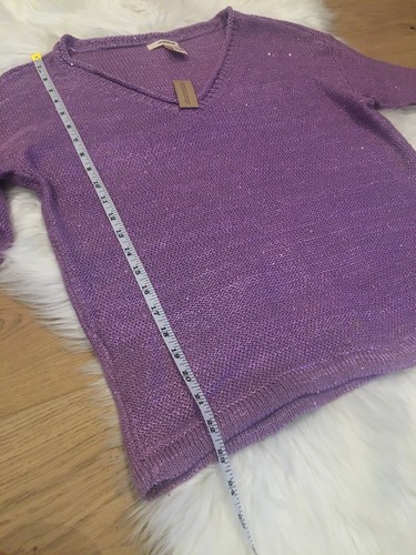 Maglione jeans DKNY piccolo viola paillettes scollo a V manica 3/4 coulisse vita nuovo con etichette - Foto 5 di 11
