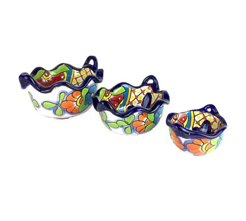 3pc Set Mexican Talavera Salsa Bowls Guacamole Dip Serving Dish - Picture 1 of 5
