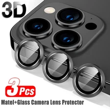 3PCS Camera Lens Protector For iPhone 14 13 Pro Max Metal Ring Protector Glass 