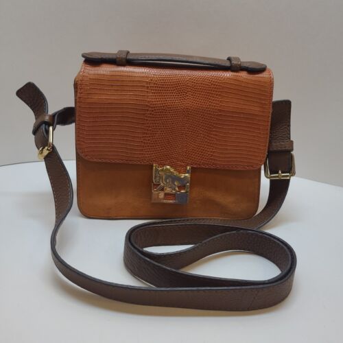 Vince Camuto Handbag Purse Satchel Burnt Orange Suede & Lizard Look Leather - Picture 2 of 23