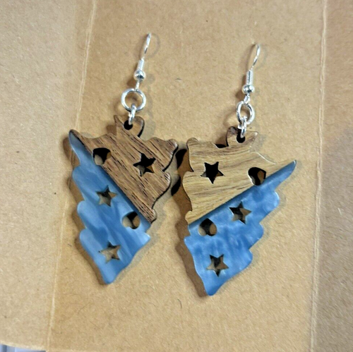 Orange Upside Down Christmas Tree Earrings Xmas Gift Wood Resin Unusual Fun Eco - Picture 2 of 4