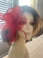 Women Cocktail Party Fascinator Wedding Church Kentucky Derby Formal Mesh Red