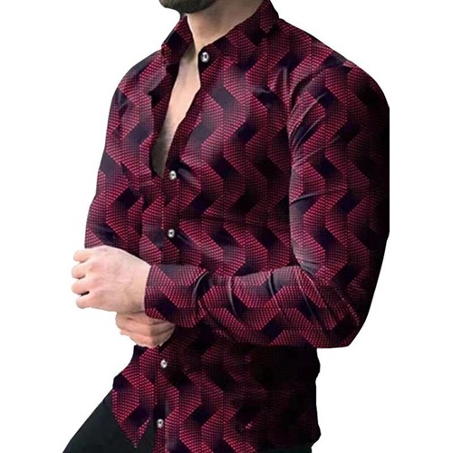 New Mens Floral Shirt Slim Fit Formal Casual Shirts Long Sleeve Button Down Tops - Picture 44 of 47