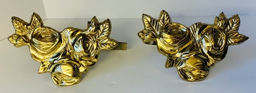 Set of 2 Vintage 6.5” Brass Rose curtain tie backs BOHO Home Decor Made In India - Picture 1 of 8