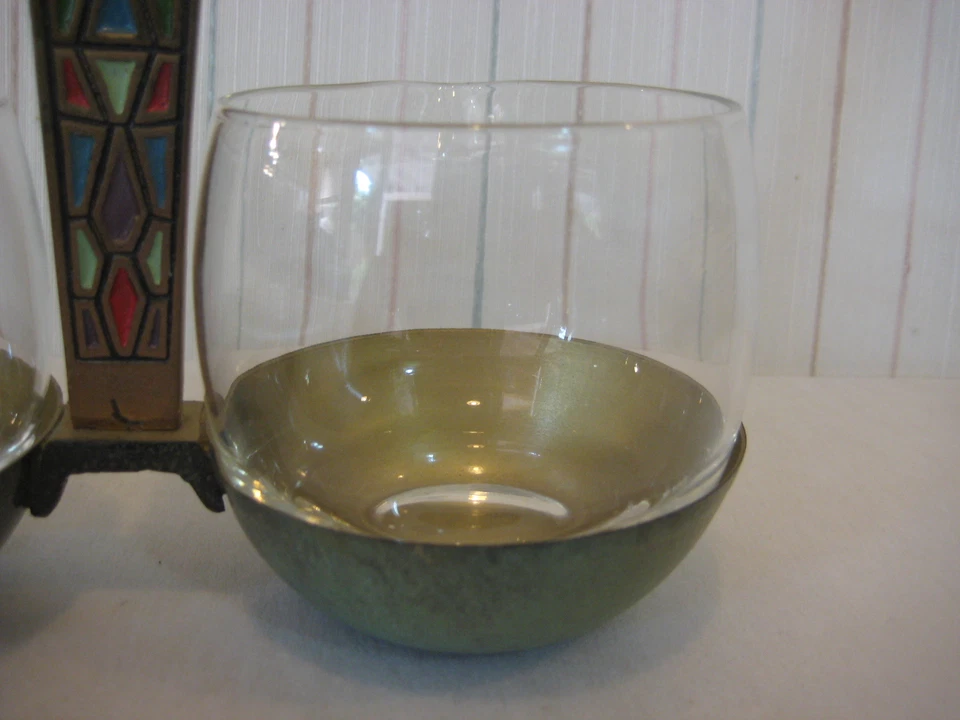 Juego de azucarero y crema de cristal Israel vintage con soporte de latón esmaltado Foto 2 de 4