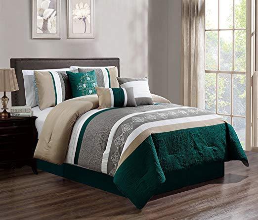 DCP 7Pcs Oversized Embroidery Bed in Bag Microfiber Comforter Set Black Queen