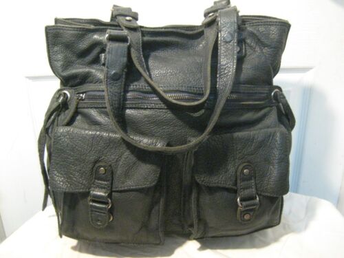 Vanessa Bruno Athe Large Black cowhide Leather Double Pockets Shoulder Bag. - Picture 7 of 24