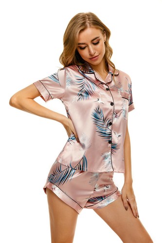 Conjuntos de pijamas Mujer de Seda 2 piezas Mujer Pijama Seda Satén Manga Corta Prendas para dormir - Imagen 41 de 56