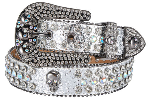 Cinturón de tachuelas premium de cuero sintético brillantes cristales para motocicleta occidental NUEVO - Imagen 35 de 159