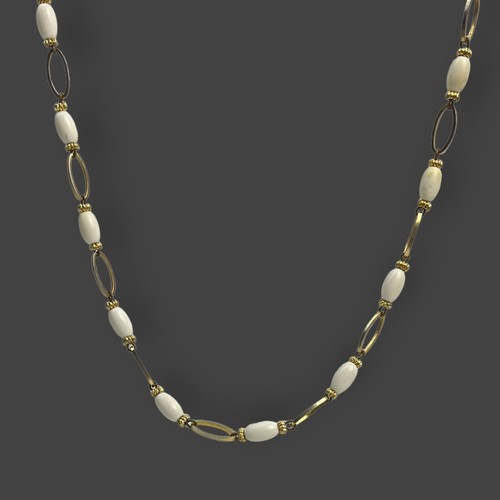 VTG Long Beaded Chain Necklace White Gold Tone Statement 80s Fashion