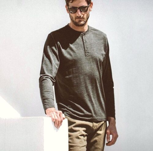 Taylor Stitch Civic The Zaha Henley Merino Lana Gris Breather Variedad para Hombre NUEVO - Imagen 2 de 7
