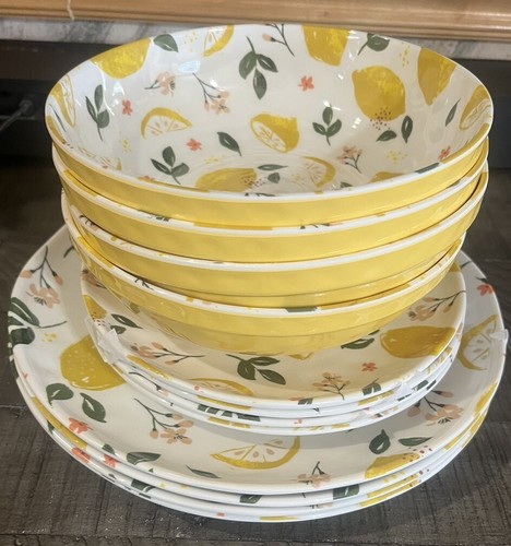 Market Square 12 Piece Lemon Floral Melamine Dinnerware set - Picture 2 of 6