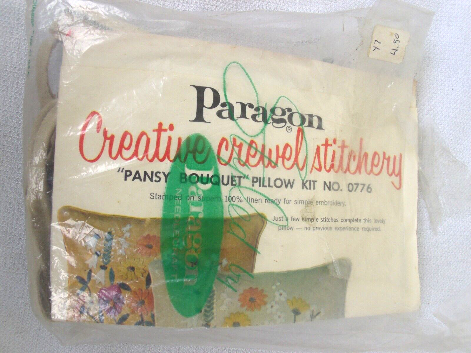 Vintage Paragon Crewel Stitchery PANSY BOUQUET Floral Pillow Kit #0776