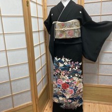 3110 Japanese Tomesode Kimono Vintage Womens Silk Fabric Robe Kimono only sold
