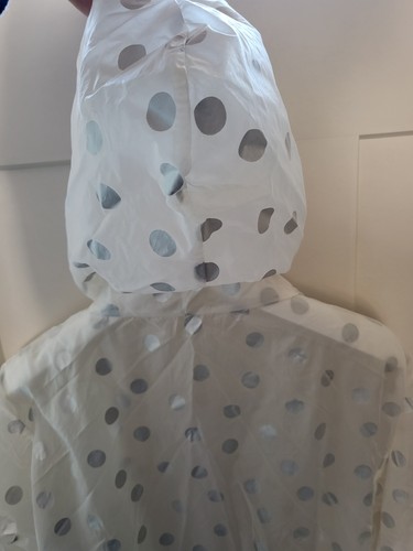 White Silver Polka Dots Hooded Rain Jacket Waterproof Long Sleeve XS/Small - Picture 14 of 17