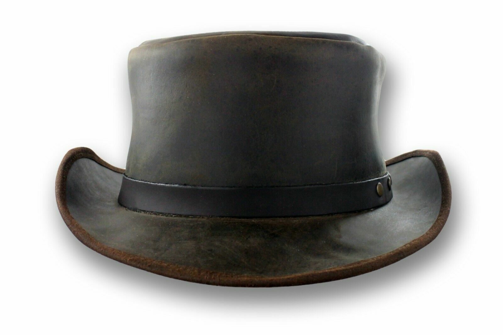 Distressed Coachman Leather Top Hat Steampunk Deadman Topper Biker Top