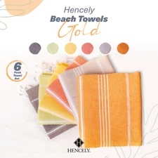 Hencely Gold Turkish Beach Towels Set of 6 – 100% Cotton Sand-Free Quick-Dry