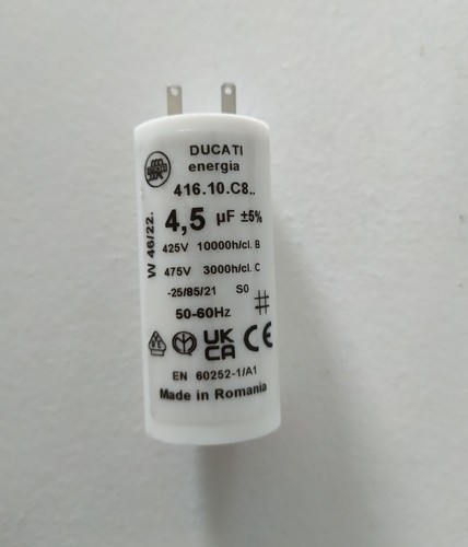 Condensateur Moteur 4,5µF 450v à petites cosses 2,8mm pour volet Somfy 4.5uf - Photo 1/2