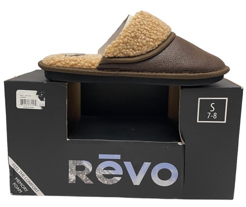 Men's Slippers Size SMALL 7-8 Brown W Tan Sherpa Lining Memory Foam NEW - Picture 3 of 9