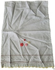 tag Tea Towel Embroidered Button Flowers Stitched Ricrac Crochet Edge 14x21in