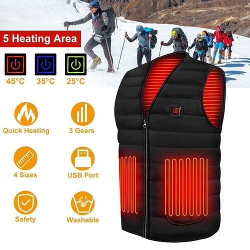 5 Heating Zones Heated Vest Winter Warm Electric Jacket Men Women Thermal Coat - Picture 5 of 22