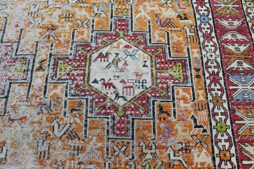 Antigua alfombra hecha a mano de seda kurda Soumak Kilim 145 x 110 cm - Imagen 7 de 12