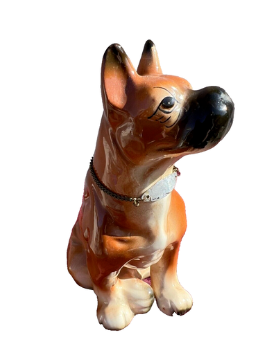 Antigua estatuilla de perro boxer de porcelana con cadena nombre etiqueta collar 5,75 pulgadas de alto - Imagen 8 de 10