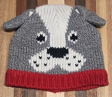 Cute Carter's Infant Beanie Knit Dog Ears Gray  White Red Trim Size 0-9 Months