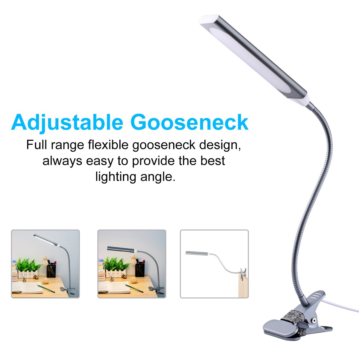 3 Mode 48 LED Flexible Reading Dimming Night Light USB Clip-on Table Desk Lamp 