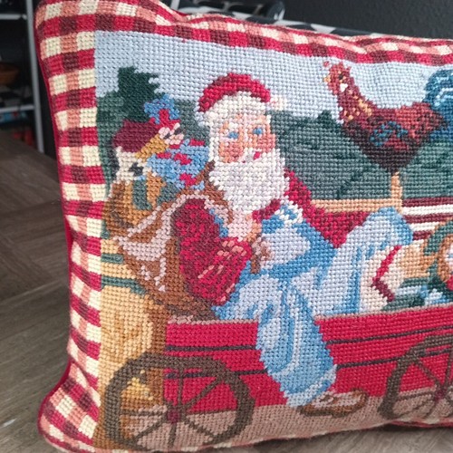 Vintage Weihnachtsmann Weihnachten Bauernhof Tier Kreuzstich Nadelspitze Überwurf Kissen 15" - Bild 3 von 11