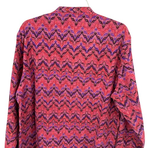 Fabindia Long Sleeve Tunic Blouse Womens Large Button Neck Colorful Cotton - Picture 14 of 15